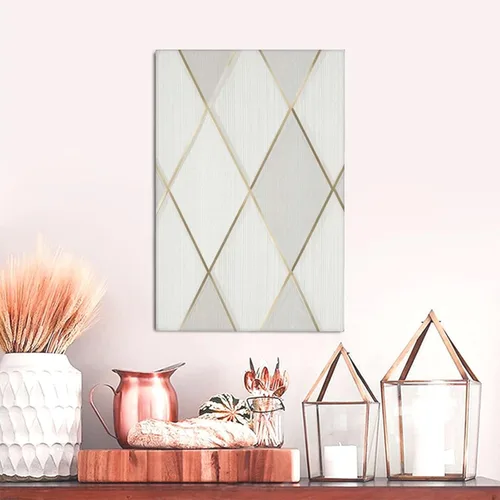 Vista 4 de Lienzo decorativo para pared, cuadros personalizados, perfil geométrico, marfil, dorado, cuadros de pared, arte moderno, lienzo enmarcado, póster