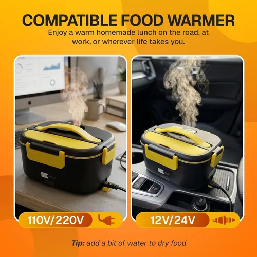 Vista 8 de FORABEST Lonchera térmica – Fiambrera eléctrica de 80 W – Calentador de alimentos portátil – Contenedor de acero inoxidable de 1.5 L, utensilios