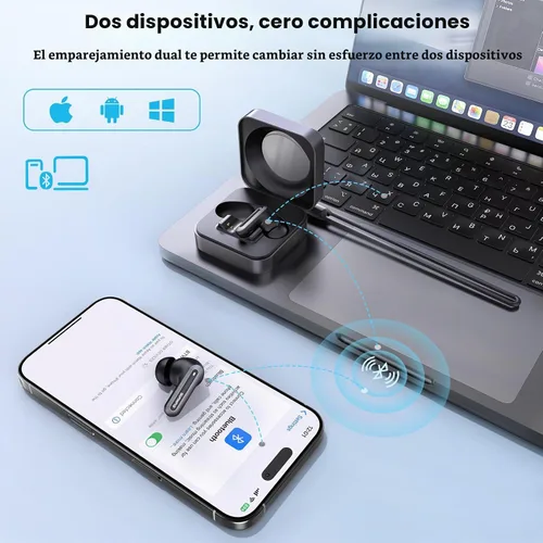 Vista 8 de Auriculares Bluetooth 5.4 inalámbricos 2 en 1 funda y soporte para teléfono con cancelación de ruido, potentes graves intrauditivos, Bluetooth 70H