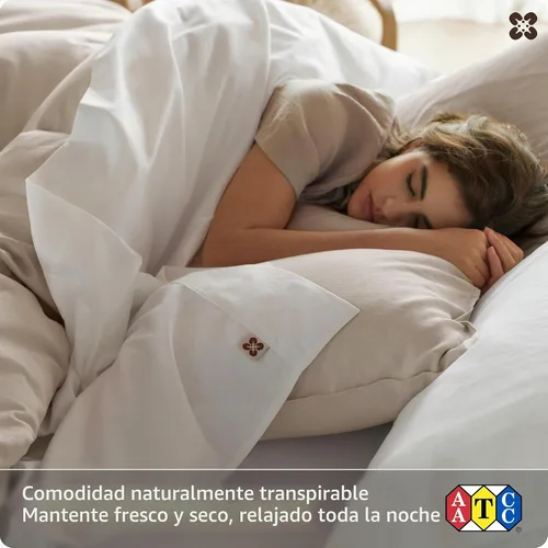 Vista 6 de Bedsure PureWoven - Sábanas de algodón orgánico 100% certificado GOTS, sábanas de tamaño matrimonial, sábanas de bolsillo profundo de 16 pulgadas