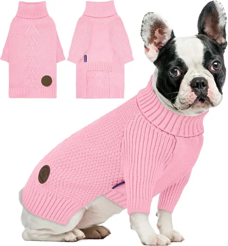 Vista 12 de cyeollo Suéter para perro pequeño, suéteres cálidos de cuello alto para perros pequeños, sudadera tejida para perrito con mangas, suéter de otoño e