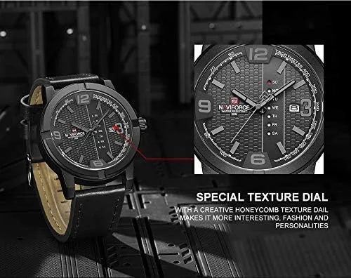 Vista 9 de NAVIFORCE Fecha Cuarzo Hombres Casual Militar Deportes Japón Movimiento de Cuarzo Relojes de Pulsera de Cuero Genuino Gery