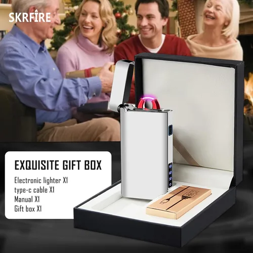 Vista 5 de SKRFIRE Encendedor eléctrico resistente al viento recargable – Diseño de arco de plasma, carga USB, linterna multimodo e indicador de batería