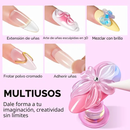 Vista 4 de Makartt Arte de uñas de gel 3D: 4 en 1 constructor de gel sólido transparente para extensión, pegamento de uñas UV para uñas acrílicas, diamantes