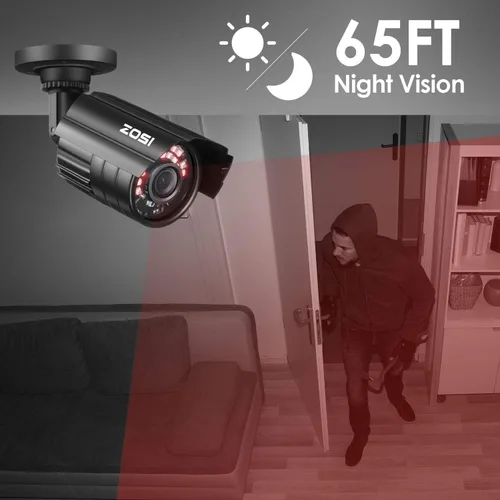 Vista 9 de ZOSI Cámara de seguridad 1080P HD TVI para la oficina en casa sistema de vigilancia CCTV Bullet BNC cámara con visión nocturna negro (renovado)