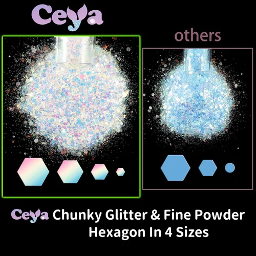 Vista 4 de Ceya Juego de purpurina que brilla en la oscuridad, 18 colores, 6.3 onzas/6.35 oz, mezcla de purpurina gruesa luminosa, copos de polvo fino