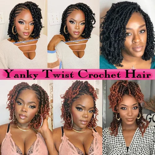 Vista 6 de Unionbeauty - Paquete de 8 trenzas de ganchillo Yanky Twist de 6 pulgadas, 8 paquetes, color negro natural, micro Passion Twist, extensiones
