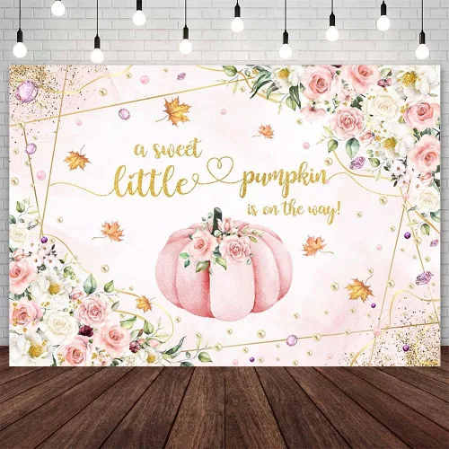 Vista 7 de AIBIIN Telón de fondo de calabaza para baby shower de 7 x 5 pies para niñas, calabaza rosa floral, baby shower, fondo de fotografía de otoño