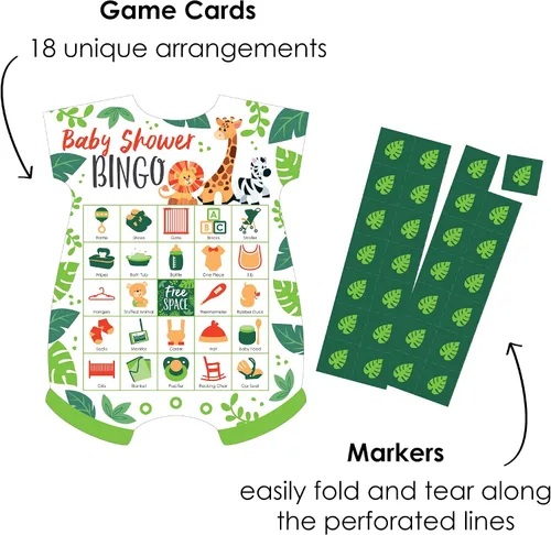 Vista 2 de Big Dot of Happiness Jungle Party Animals - Tarjetas de bingo y marcadores con imágenes - Safari Zoo Animal Baby Shower Bingo Juego de Bingo - Juego