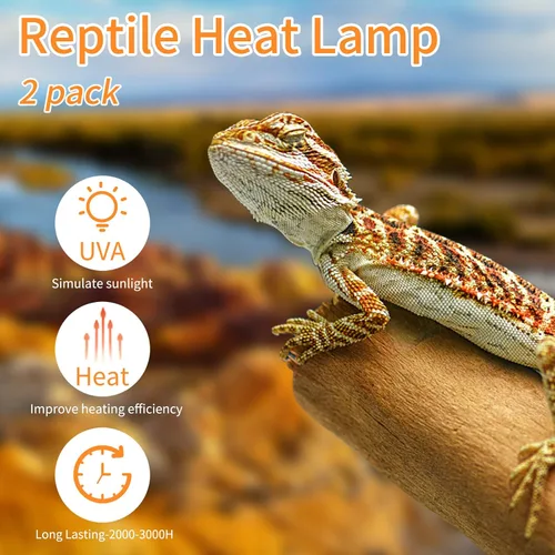 Vista 4 de Bombilla de calor para reptiles (3ª generación sin rota), paquete de 2 luces de 50 W para reptiles y anfibios, bombilla de calor de luz diurna UVA