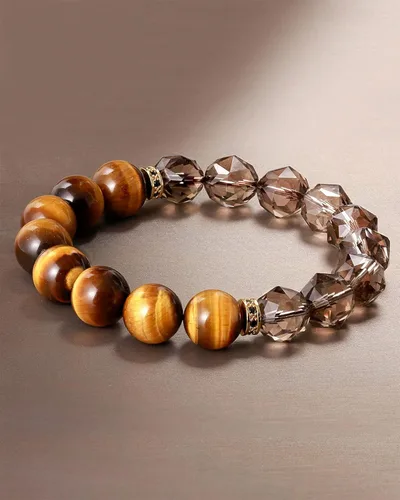 Vista 7 de Jeeless - Pulseras de cuarzo ahumado natural con ojo de tigre amarillo para hombres y mujeres amuleto de energía curativa cristales traer riqueza