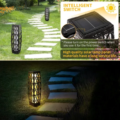 Vista 2 de Lámpara de pie para exteriores alimentada por energía solar, 2 lámparas de pie para exteriores, linternas solares impermeables, lámpara de cubierta