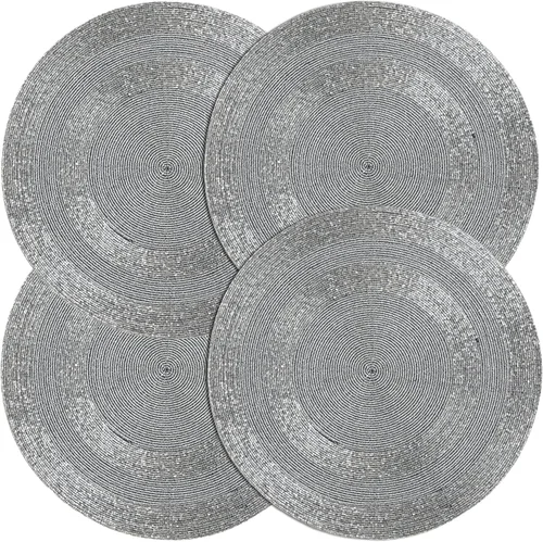 Vista 14 de 4 Piezas Manteles Individuales con Cuentas - Manteles de Mesa Redondos de Cuentas de Vidrio de 13 Pulgadas con Respaldo de Algodón - Elegantes