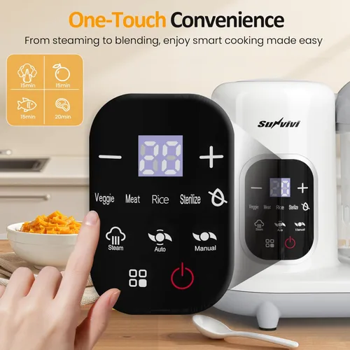 Vista 2 de Sunvivi Fabricante de alimentos para bebés: procesador de alimentos para bebés todo en uno con vapor, calefacción, descongelación, licuadora