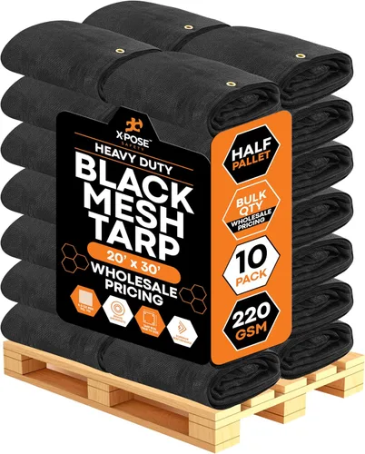 Vista 102 de Xpose Safety Lona de malla resistente, 4 x 10 pies, cubierta protectora negra multiusos con flujo de aire, uso para amarres, sombra, vallas, toldos