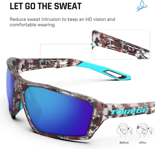 Vista 4 de TOREGE Lentes de sol deportivos polarizados para hombres y mujeres, para tiro, ciclismo, correr, golf, pesca, lentes duraderos TR36