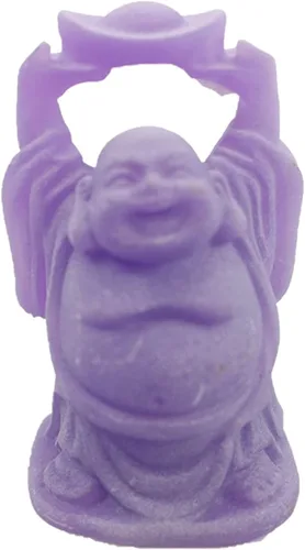 Vista 6 de Feng Shui - Juego de 6 figuras de Buda moradas de 3 pulgadas, color marfil, con cara feliz que brilla en la oscuridad, estatua de cristal verde