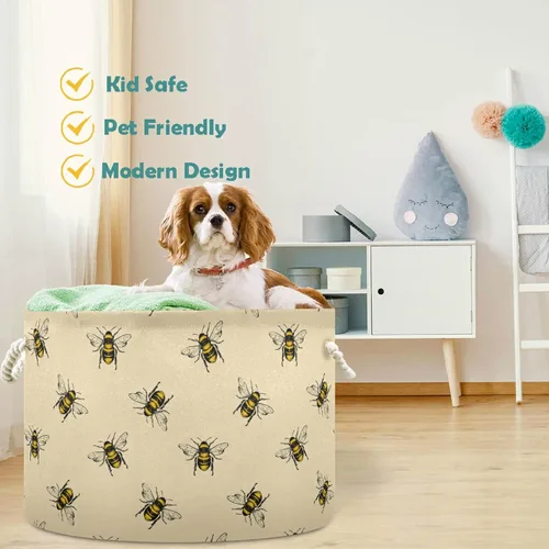 Vista 2 de visesunny Cestas de lavandería con patrón de abeja de miel, caja de almacenamiento plegable, cesta de almacenamiento de ropa de juguete, cesta