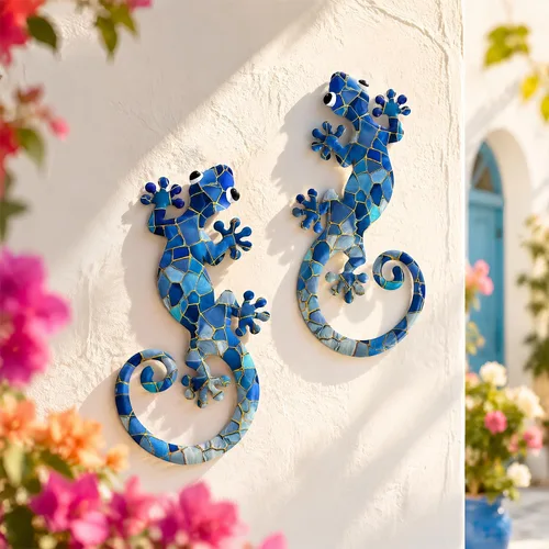 Vista 4 de LIFFY Metal Gecko Wall Decor 2 Pack, Outdoor Lizard Wall Art, Metal Lizards Wall Decor, Gecko Wall Art for Home Garden Yard Fence (15 inch)