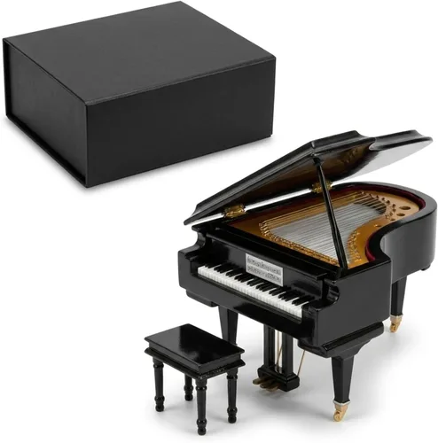 Vista 5 de Black Baby Grand Piano caja de música con bancay funda negra – Toca Para Elisa