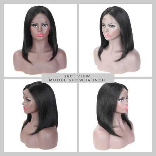 Vista 4 de ALHER Short Bob Wig Human Hair Small Cap Lace Front Wigs Straight, 13X4 Transparent Lace Frontal Wigs 180% Density for Women, Natural Color, Cap