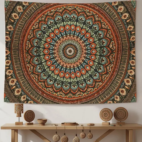 Vista 34 de Accnicc Tapiz bohemio con mandala floral para dormitorio, tapiz de pared con flores bohemias, pequeño, acuarela, azul, blanco, hippie, indio
