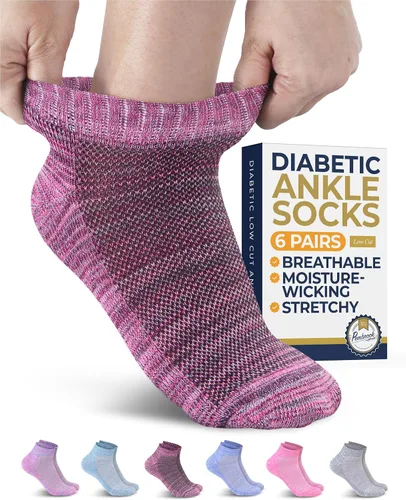 Vista 12 de Pembrook Calcetines de tobillo para diabéticos para mujeres y hombres - 6 pares Calcetines de corte bajo para neuropatía para mujeres Costuras