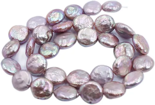Vista 6 de SR BGSJ Botón de moneda natural de 0.433-0.472 in, blanco, rosa, morado, perlas de agua dulce, collar, pulsera, aretes, fabricación de cuentas
