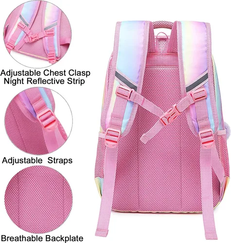 Vista 6 de Meisohua Mochilas escolares para niñas, mochila de unicornio con bolsa de almuerzo y estuche para lápices, juego de bolsas escolares 3 en 1
