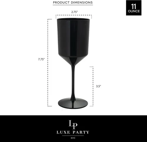 Vista 4 de LUXE PARTY Paquete de 24 copas de vino desechables 11 onzas Plástico premium Una pieza Copas Fiestas Bodas Negro