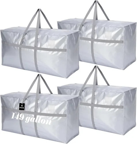 Vista 54 de 4 Piezas Bolsas de Mudanza Grandes con Cremallera y Asas Bolsas de Lona Tipo Duffle Plegables de Almacenamiento Extra Resistentes Extra Grandes
