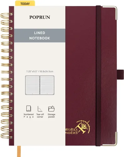 Vista 13 de POPRUN Cuaderno A5 con espiral, 120GSM, tapa dura, color negro