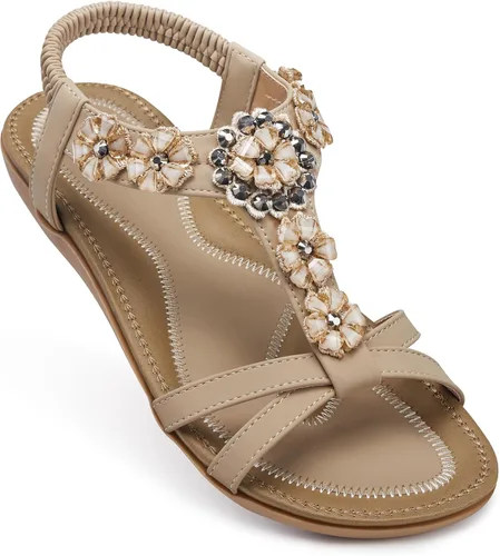 Vista 2 de SHIBEVER - Sandalias planas para mujer, lindas y cómodas, con correa de tobillo, estilo bohemio, elegante, zapatos planos de verano