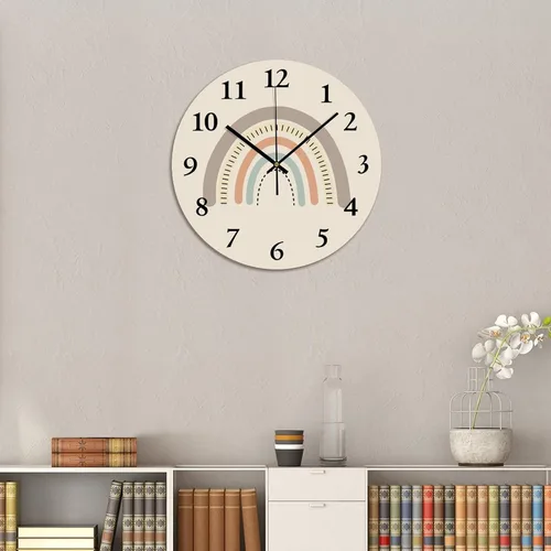 Vista 8 de Reloj de pared bohemio arcoíris rústico de PVC arcoíris de 12 x 12 pulgadas, decoración de cocina, regalos de dormitorio, funciona con pilas, reloj