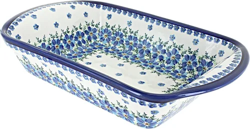 Vista 7 de Blue Rose Polish Pottery - Panadero rectangular grande con asas de tulipán azul, 11.5 x 9.25 pulgadas, único, apto para lavavajillas y duradero