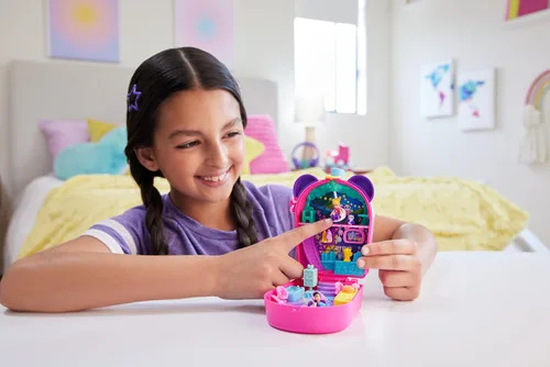 Vista 2 de Conjunto de juego de Polly Pocket con 2 muñecas micro y accesorios de comida, juguete compacto de animal Panda de té de burbujas