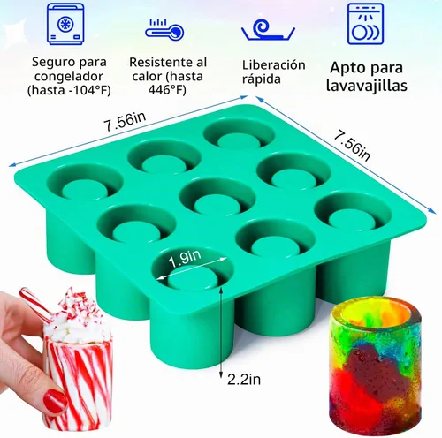 Vista 2 de Moldes de Silicona para Vasos de Chupito de 9 Cavidades Redondos, Juego de Horneado de Silicona para Chocolate, Dulces, Bandejas de Cubitos de Hielo