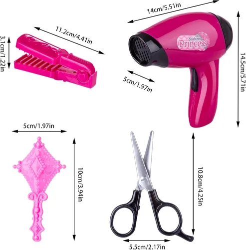 Vista 9 de Cabeza de muñeca para peinar y maquillar para niñas con accesorios y secador de pelo (Estilo A)