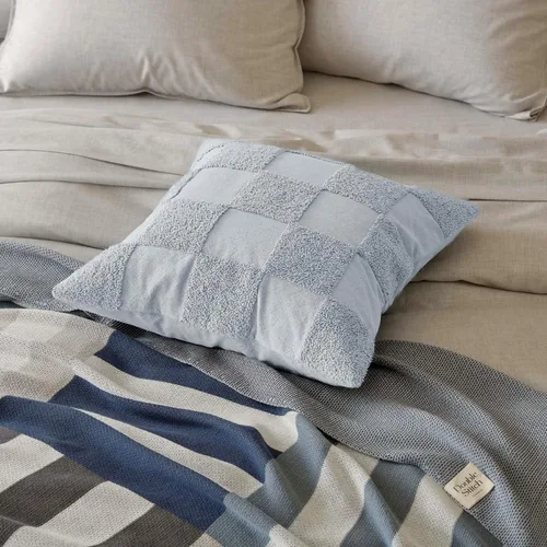 Vista 4 de Fundas de almohada de doble puntada 100 % algodón, fundas de almohada decorativas bohemias a cuadros con mechones de 20 x 20 pulgadas, hechas