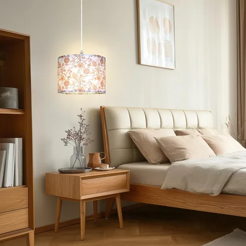 Vista 6 de CINSARY Lámpara colgante con pantalla de tela de flores, luces colgantes para isla de cocina con interruptor regulable, lámpara colgante con cable