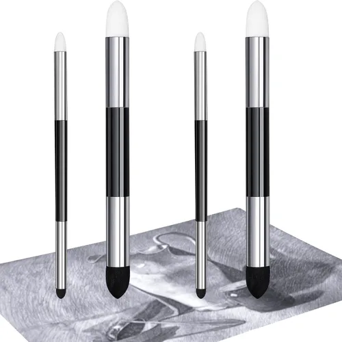 Vista 13 de Kosiz 6 lápices de esponja para mezclar de doble cabeza para frotar y pulir lavables, cepillo de esponja para frotar bocetos, reutilizable, mezcla