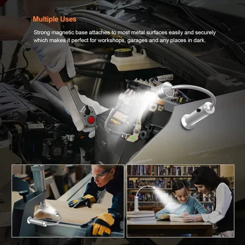 Vista 6 de FIREOR Accesorios para parrilla de barbacoa para exteriores, luces LED magnéticas para barbacoa, cuello de cisne flexible, resistente a