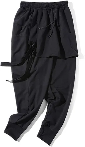 Vista 8 de RLJT JIN Pantalones de harén de cintura elástica para hombre, pantalones deportivos elásticos de hip hop con cordón, pantalones holgados de ajuste