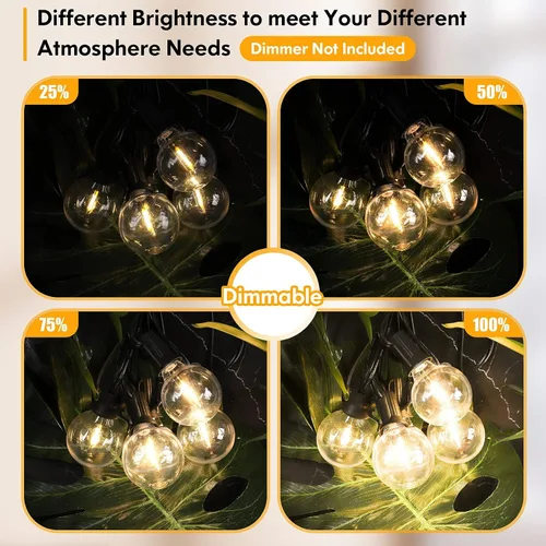 Vista 4 de Luces de Cadena LED para Exteriores de 50 Pies Impermeables, Brillantes 2700K, Luces de Cadena para Patio LED con 27 Bombillas Globo G40