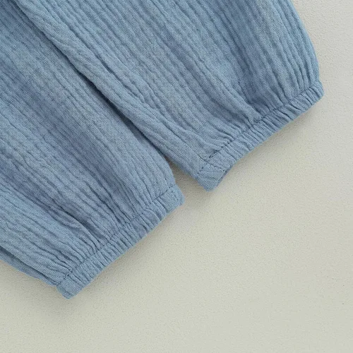 Vista 7 de Lesimsam Conjunto de camiseta de manga larga con botones de muselina para bebé niño y niña, ropa de otoño
