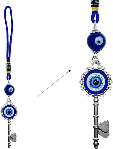 Vista 7 de LUCKBOOSTIUM Evil Eye Keychain & Protection, Evil Eye Car Hanging Ornament, Rear View Mirror Accessories, Home Decor Campanas en cadena Piscis
