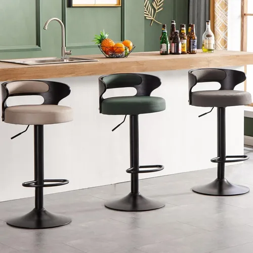Vista 7 de Taburetes de bar altos de piel sintética mate para sala de estar, silla de bar, respaldo de muebles de cocina, taburete alto, taburete nórdico