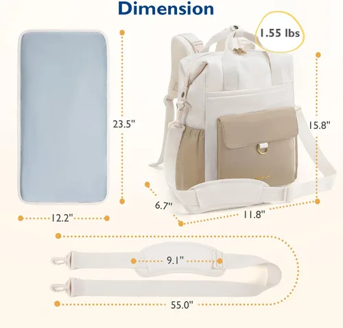 Vista 6 de mommore Mochila para pañales, bolsa de bebé grande para niñas y niños, bolsa de pañales convertible con cambiador, bolsillos aislados, hebillas