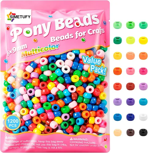 Vista 18 de 3600 cuentas de poni a granel, 24 colores surtidos, cuentas de plástico arcoíris para trenzar el cabello, pulseras de amistad, manualidades