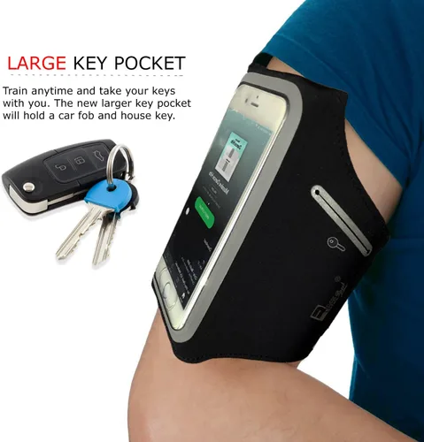 Vista 2 de Brazalete para correr impermeable compatible con iPhone 12 con bolsillos adicionales para llaves, dinero en efectivo y tarjetas de crédito. Soporte